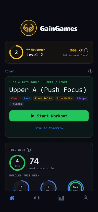 Today’s workout on Home, with Start Workout
