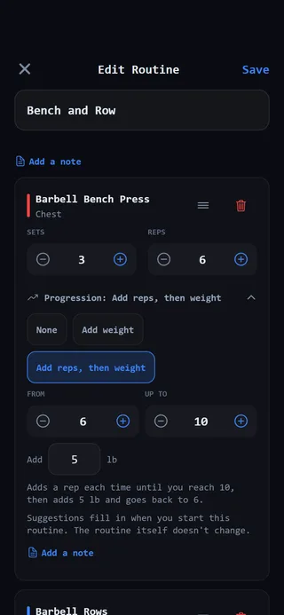 The Add reps, then weight rule: 6 to 10 reps, then add 5 lb and go back to 6